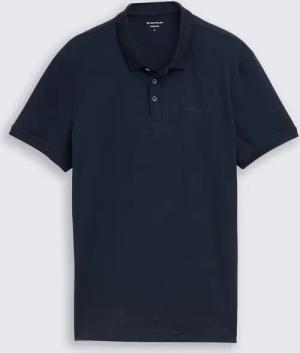 TOM TAILOR Herren Fitted Poloshirt mit Logo-Print, blau, Uni, Gr. S