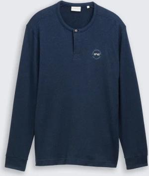 TOM TAILOR Herren Henley Langarmshirt aus Baumwolle, blau, Meliert, Gr. XXXL