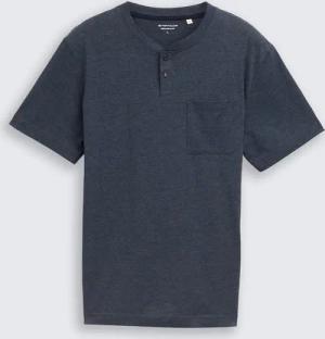 TOM TAILOR Herren Henley T-Shirt mit Brusttasche, blau, Meliert, Gr. L