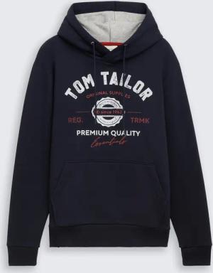 TOM TAILOR Herren Hoodie Sweatshirt mit Logo-Print, blau, Uni, Gr. S