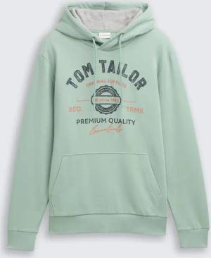 TOM TAILOR Herren Hoodie Sweatshirt mit Logo-Print, grün, Logo Print, Gr. M