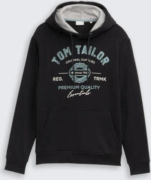 TOM TAILOR Herren Hoodie Sweatshirt mit Logo-Print, schwarz, Uni, Gr. S