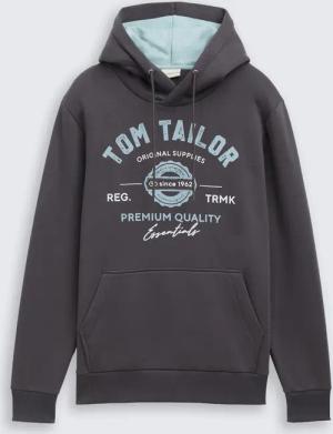 TOM TAILOR Herren Hoodie Sweatshirt mit Logo-Print, schwarz, Uni, Gr. XXXL