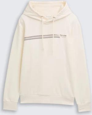 TOM TAILOR Herren Hoodie Sweatshirt mit Logo-Print, weiß, Uni, Gr. M