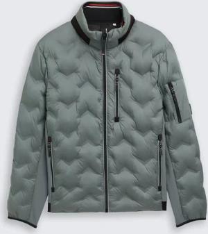 TOM TAILOR Herren Hybrid Steppjacke mit verstaubarer Kapuze, grün, Uni, Gr. XXL