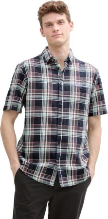 Tom Tailor Herren Kurzarm Hemd CHECKED SLUBYARN SHIRT - Regular Fit