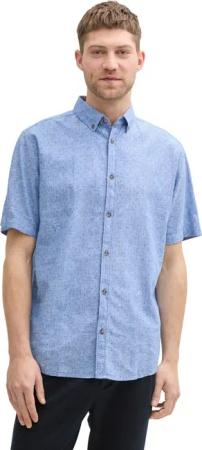Tom Tailor Herren Kurzarm Hemd PRINTED COTTON LINEN SHIRT - Regular Fit