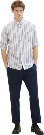 Tom Tailor Herren Langarm Hemd COMFORT COTTON LINEN - Relaxed Fit