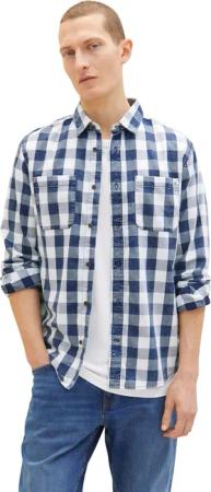 Tom Tailor Herren Langarm Hemd INDIGO CHECK - Regular Fit