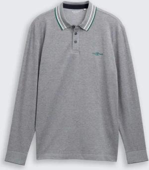 TOM TAILOR Herren Langarm Piqué Poloshirt mit Logo-Print, blau, Meliert, Gr. S