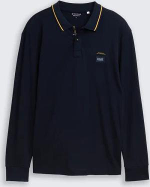 TOM TAILOR Herren Langarm Piqué Poloshirt mit Logo-Print, blau, Uni, Gr. XXXL