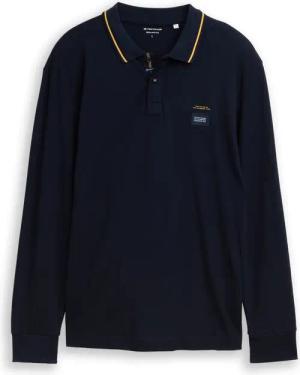TOM TAILOR Herren Langarm Piqué Poloshirt mit Logo-Print, blau, Uni, Gr. XXXL