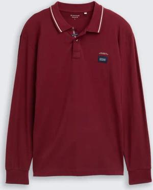 TOM TAILOR Herren Langarm Piqué Poloshirt mit Logo-Print, rot, Uni, Gr. M