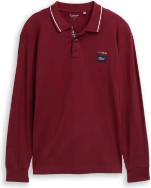 TOM TAILOR Herren Langarm Piqué Poloshirt mit Logo-Print, rot, Uni, Gr. M