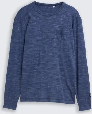 TOM TAILOR Herren Langarmshirt mit Brusttasche, blau, Meliert, Gr. M