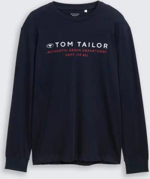 TOM TAILOR Herren Langarmshirt mit Logo-Print, blau, Uni, Gr. M