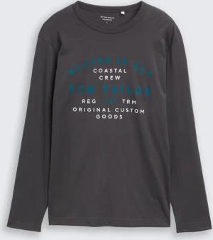 TOM TAILOR Herren Langarmshirt mit Logo-Print, schwarz, Uni, Gr. M