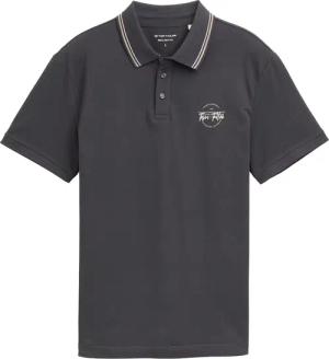 TOM TAILOR Herren Piqué Poloshirt mit print, schwarz, Uni, Gr. XL