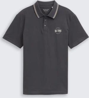 TOM TAILOR Herren Piqué Poloshirt mit print, schwarz, Uni, Gr. XXXL