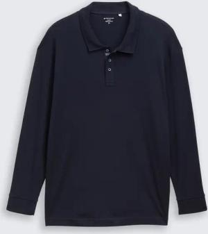 TOM TAILOR Herren Plus Size - Langarm Poloshirt mit Waffelstruktur, blau, Uni, Gr. 3XL