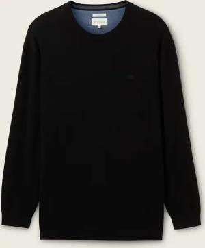 TOM TAILOR Herren Plus Size - Strickpullover mit Logo Stickerei, schwarz, Uni, Gr. 3XL