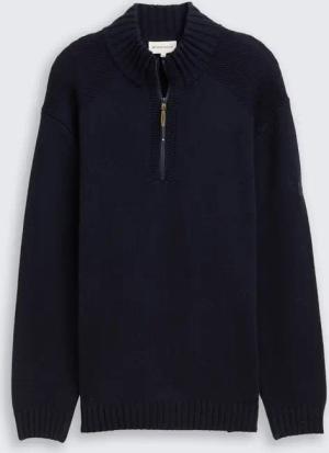 TOM TAILOR Herren Plus Size - Troyer Strickpullover mit Ripp-Details, blau, Meliert, Gr. 4XL