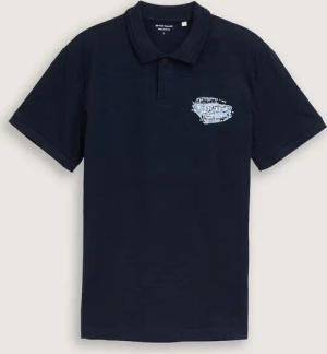 TOM TAILOR Herren Poloshirt aus Baumwolle mit Print, blau, Uni, Gr. XXXL