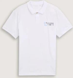 TOM TAILOR Herren Poloshirt aus Baumwolle mit Print, weiß, Uni, Gr. S