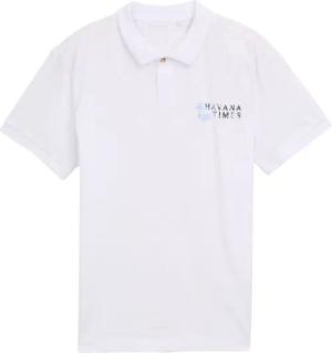 TOM TAILOR Herren Poloshirt aus Baumwolle mit Print, weiß, Uni, Gr. S