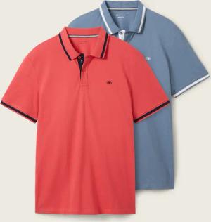 TOM TAILOR Herren Poloshirts im 2er-Pack, rot, Uni, Gr. M