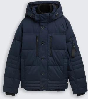 TOM TAILOR Herren Puffer-Jacke mit abnehmbarer Kapuze, blau, Uni, Gr. M