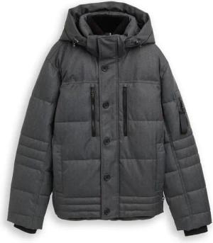 TOM TAILOR Herren Puffer-Jacke mit abnehmbarer Kapuze, grau, Meliert, Gr. XXL