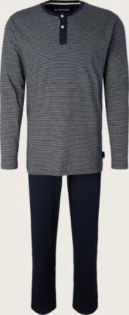 TOM TAILOR Herren Pyjama-Set aus Baumwolle, blau, Gestreift, Gr. 48/S