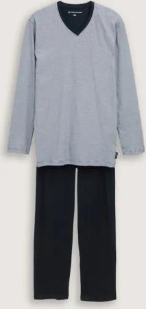 TOM TAILOR Herren Pyjama-Set aus Baumwolle, blau, Uni, Gr. 48/S