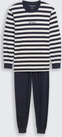 TOM TAILOR Herren Pyjama-Set mit Streifenmuster, blau, Gestreift, Gr. 52
