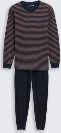 TOM TAILOR Herren Pyjama-Set mit Streifenmuster, braun, Gestreift, Gr. 48