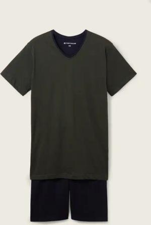 TOM TAILOR Herren Pyjama Shorty, grün, Streifenmuster, Gr. 52