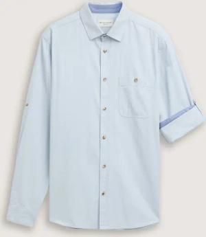 TOM TAILOR Herren Regular Fit Hemd mit verstellbarer Ärmellänge, blau, Uni, Gr. XXL