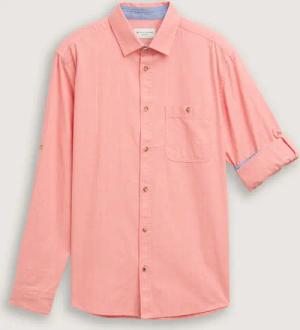 TOM TAILOR Herren Regular Fit Hemd mit verstellbarer Ärmellänge, rot, Uni, Gr. M