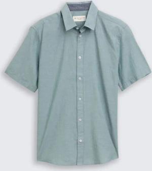 TOM TAILOR Herren Regular Fit Kurzarmhemd aus Baumwolle, grün, Meliert, Gr. L