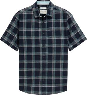 TOM TAILOR Herren Regular Fit Kurzarmhemd mit Leinenanteil, blau, Kariert, Gr. XS