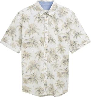 TOM TAILOR Herren Regular Fit Kurzarmhemd mit Palmen-Print, weiß, Palmenprint, Gr. S