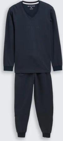 TOM TAILOR Herren Ripp Pyjama-Set, blau, Uni, Gr. 50