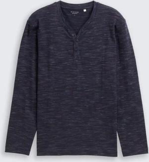 TOM TAILOR Herren Serafino Langarmshirt, blau, Meliert, Gr. XL