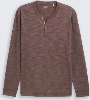 TOM TAILOR Herren Serafino Langarmshirt, braun, Meliert, Gr. XXXL