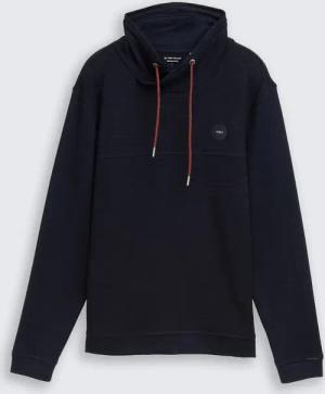 TOM TAILOR Herren Snood Langarmshirt mit Logo-Badge, blau, Uni, Gr. L