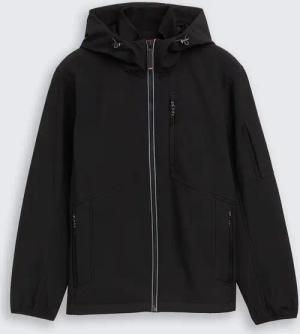 TOM TAILOR Herren Softshell Jacke mit Kapuze, schwarz, Uni, Gr. M