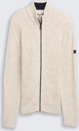 TOM TAILOR Herren Strickjacke mit Strukturmix, weiß, Meliert, Gr. L
