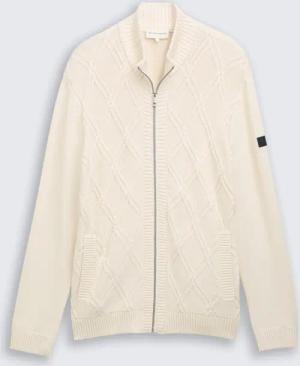 TOM TAILOR Herren Strickjacke mit Zopfmuster, braun, Uni, Gr. XL