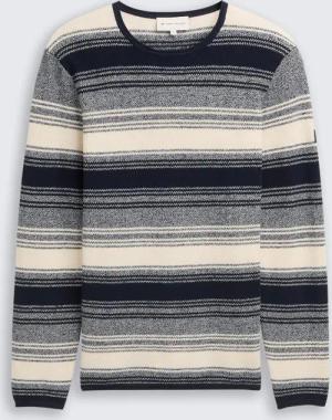 TOM TAILOR Herren Strickpullover im Streifenmuster, weiß, Gestreift, Gr. XL